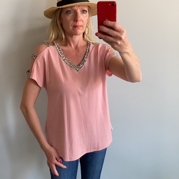 Blush V Neck, Cold Shoulder Top - Picture 5 of 8
